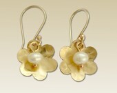 14K gold filled flowers with dangled fresh water pearls - My first love