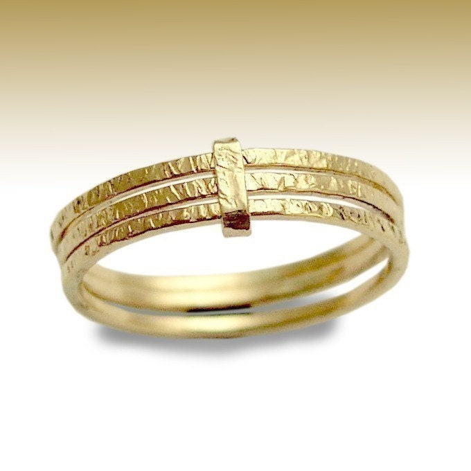 14K gold filled modern 3 stacking bands - Feeling love .