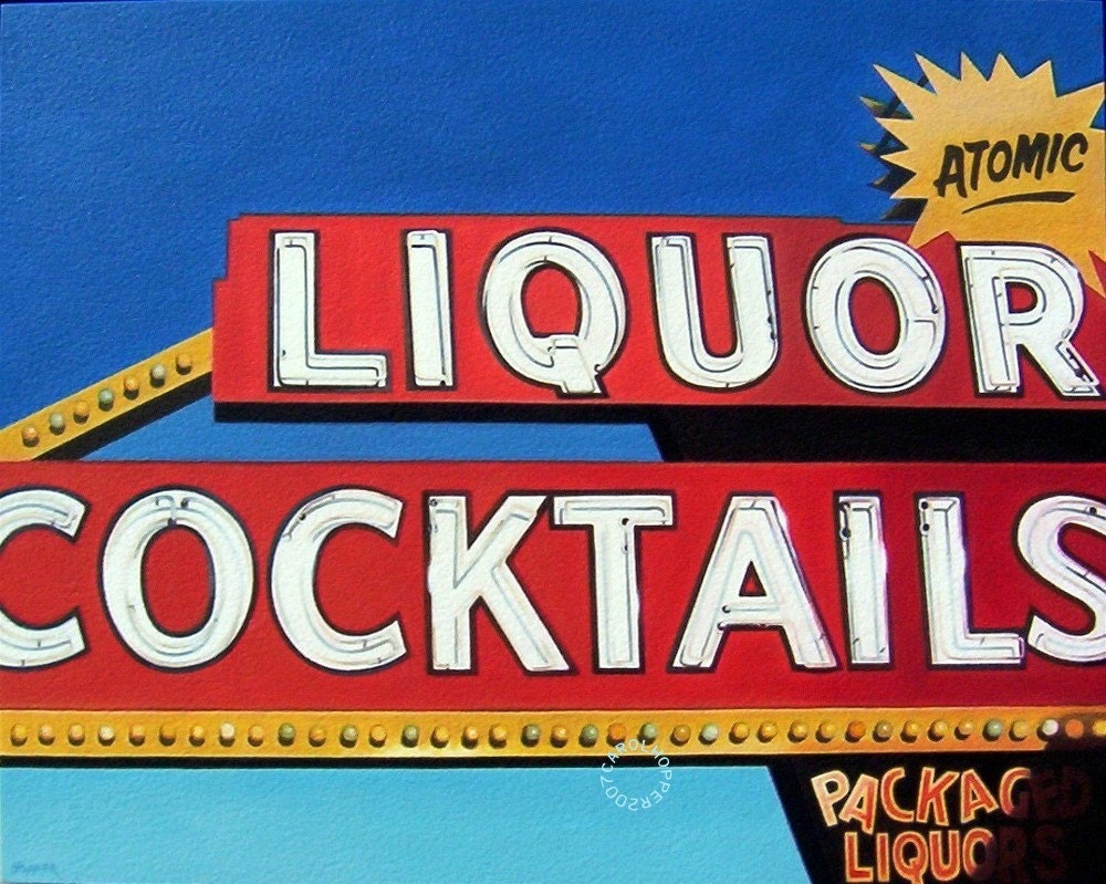 Atomic Cocktails - Acrylic Mini Painting - Vintage Vegas Googie