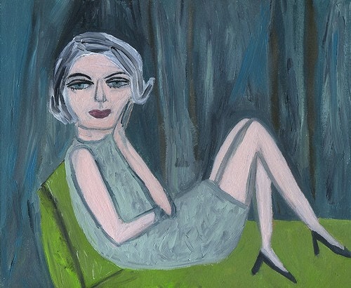 Joan, nearing the end of her blue period. Limited edition print of an original oil painting by Vivienne Strauss.