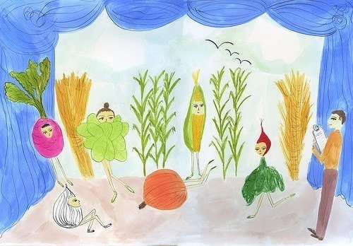 Autumn Vegetable Ballet (Ballets de L'automne Legumes) Limited edition print by Vivienne Strauss.