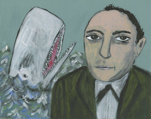 Jean-Pierre Melville. Limited edition print of an original oil painting by Vivienne Strauss.