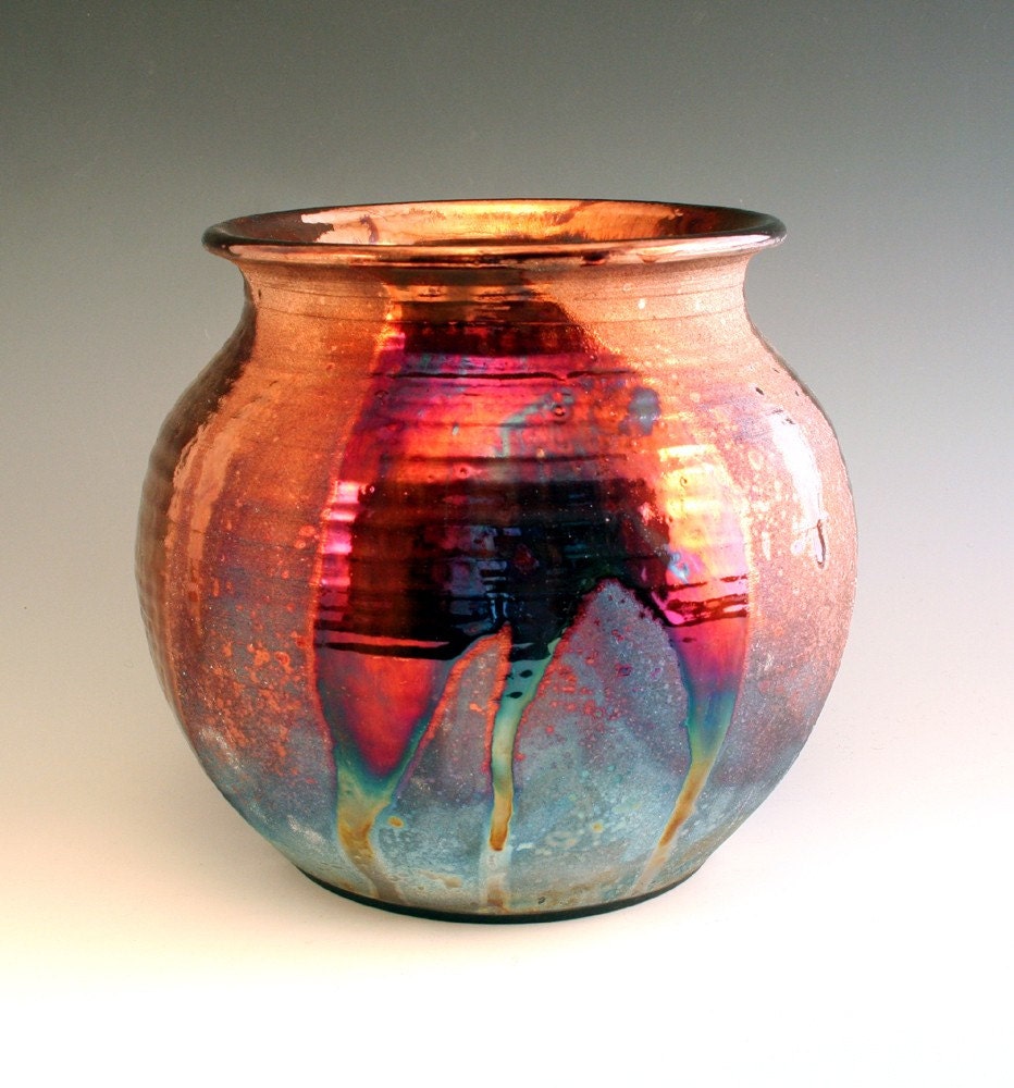 Copper Contrast Raku Pot