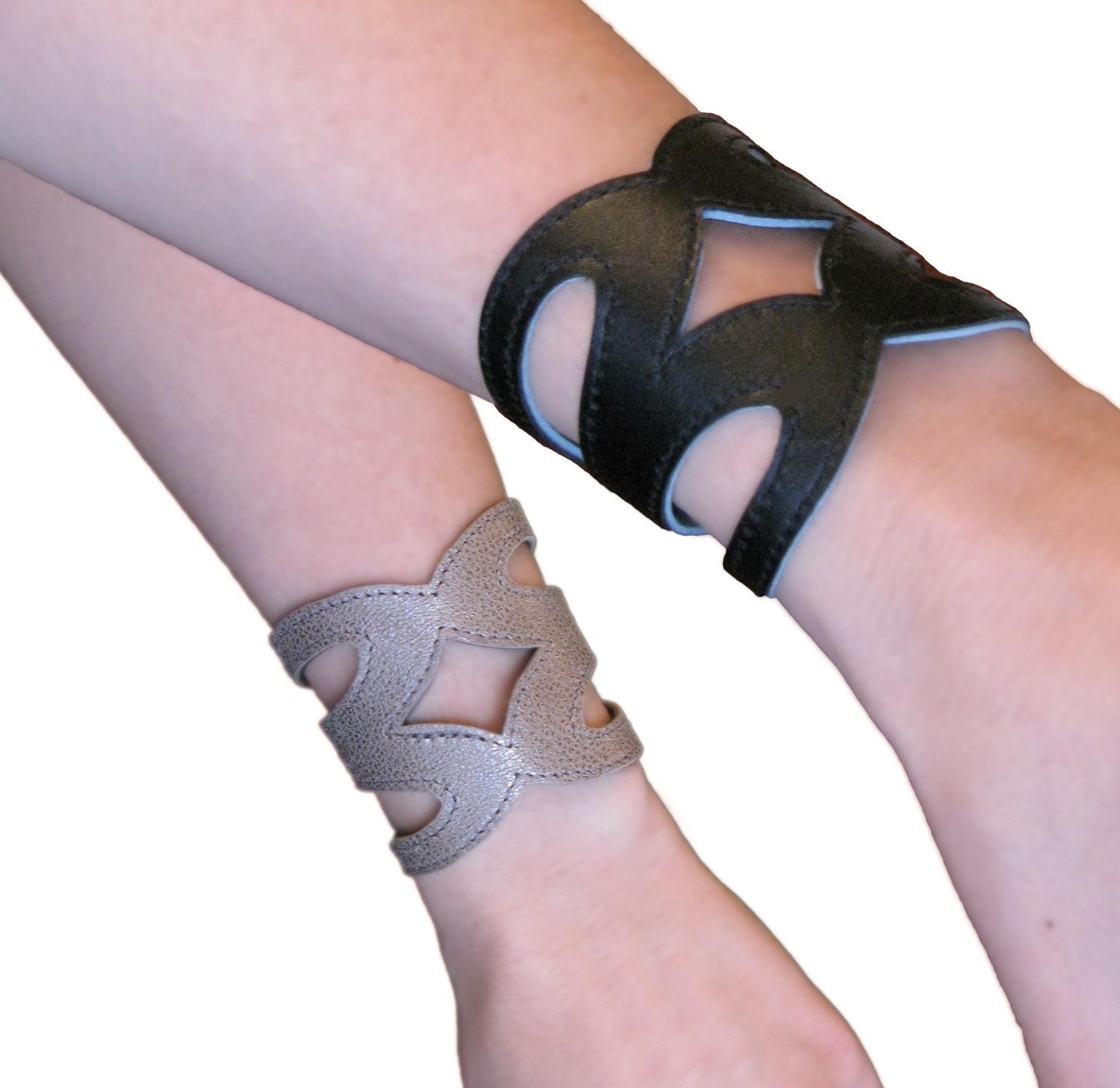 Leather Cuff Bracelet Distressed Silver and Black Reversible