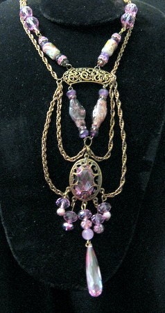 Lilacs at Midnight Vintage Necklace