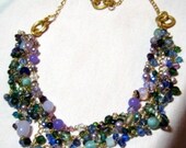 Trendy MultiStrand Silver Blue Green and Purple Necklace