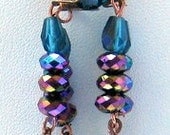 Iridescent Purple and Teal Beaded Copper Chandelier Earrings