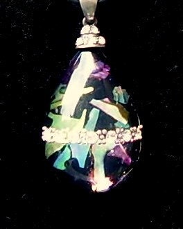 Rich Deep Violet Purple, Spring Green, Monteray Blue and Black Shooting Stars Diachroic Pendant  REDUCED
