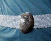 VINTAGE Natural Abalone Shell with white stretchy elastic belt - tropical island belt