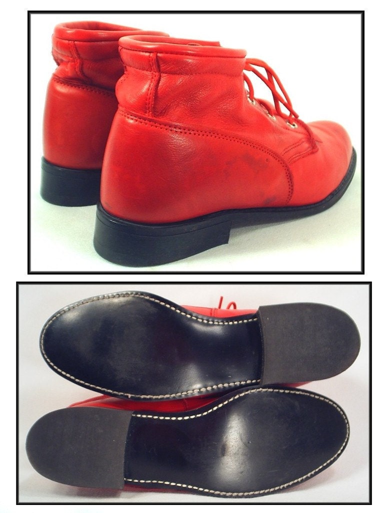 vintage 80's RED leather lace up oxford ankle boots 8 / 8.5