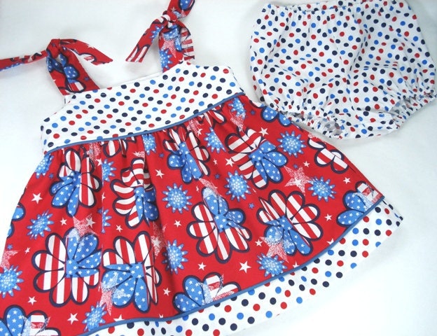 Fourth of July Sun Dress and Bloomers Size 18mo-24mo