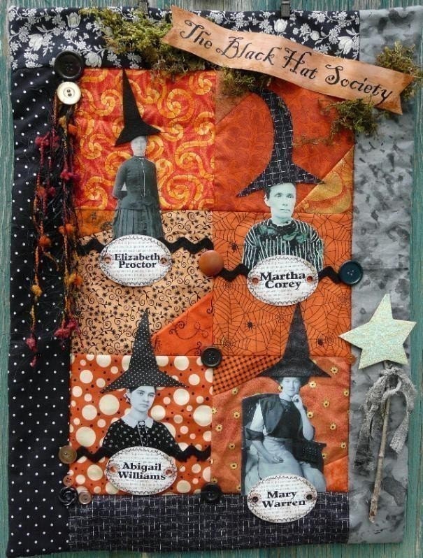 Halloween Witch Black Hat Society Quilt PDF Pattern - wallhanging art Old Photos email primitive