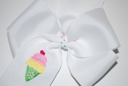 Embroidered Ice Cream Cone Cherry Hair Bow Boutique Summer