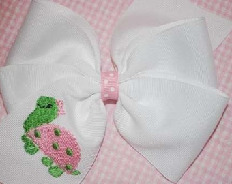 Embroidered Turtle Hair Bow Big Boutique Preppy