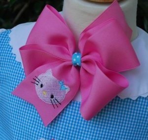 Embroidered Kitty Cat Hair Bow Boutique Ribbon Big Bow