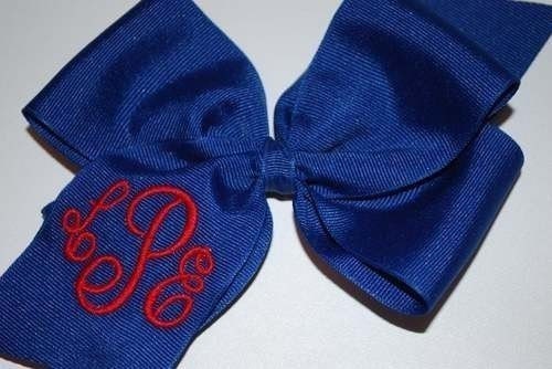 Embroidered Monogram Hair Bow Personalization Initial Script DARLING