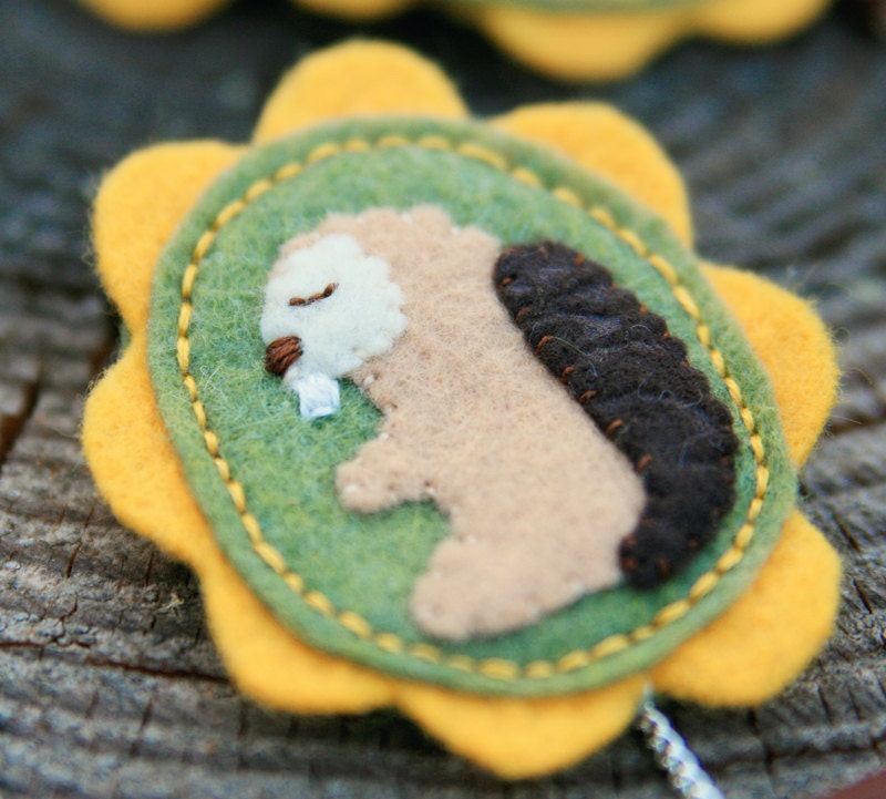 Felt Cameo Brooch Beaver Eco Log Charm