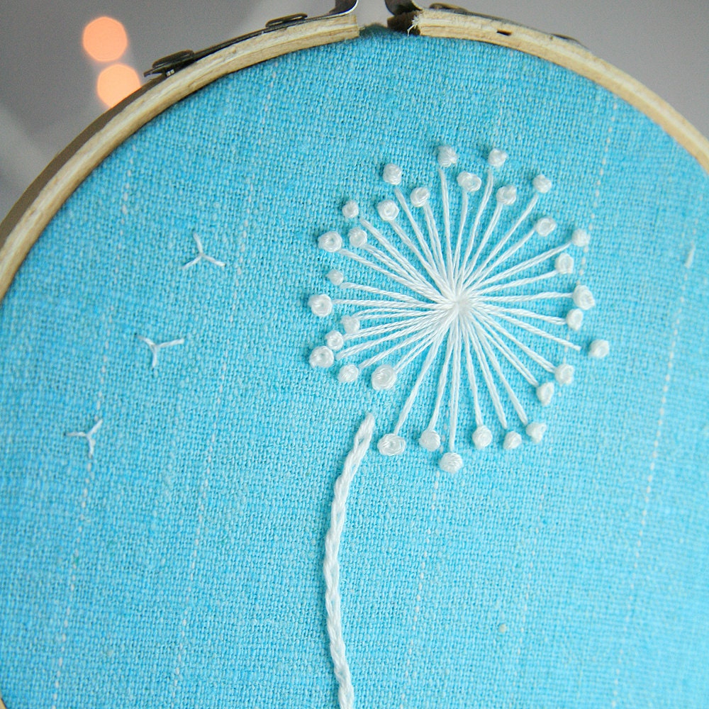 Wish on a Pouf Dandelion Embroidery Hoop Wall Art