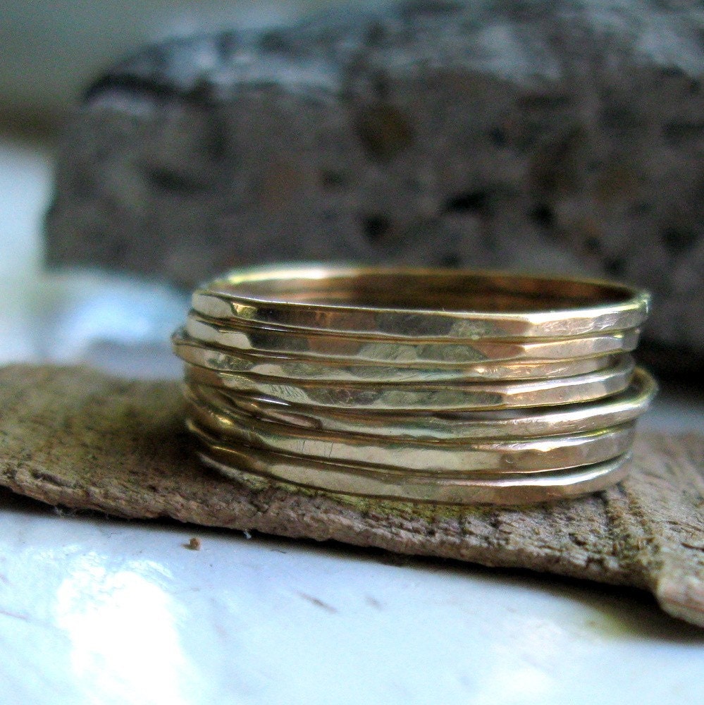 Rustic solid gold stacking rings