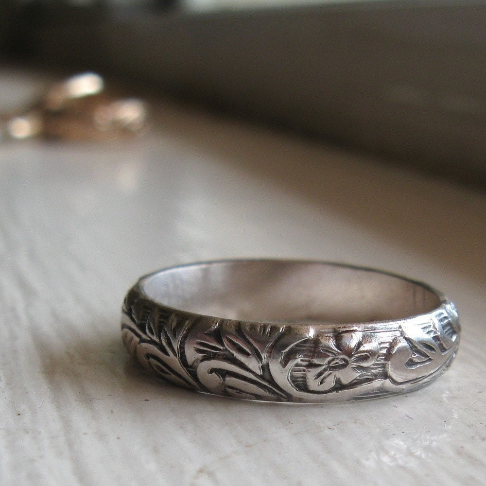 Rustic sterling renaissance wedding band