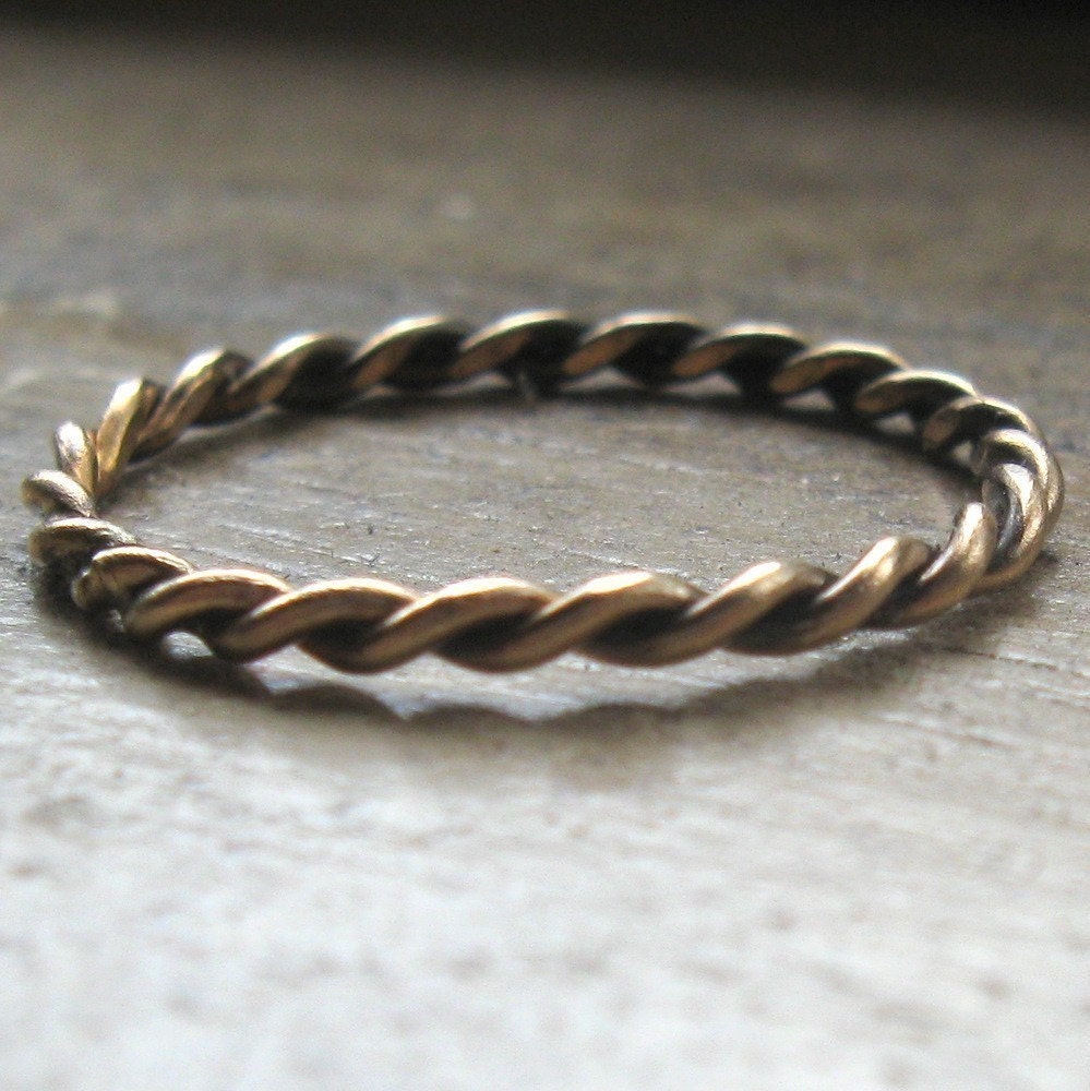 Twisted gold fill stackable ring - braided