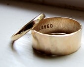 Simple Unique Wedding Band Set of Hammered Gold