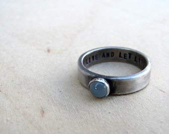 Rustic personalized sterling birthstone ring