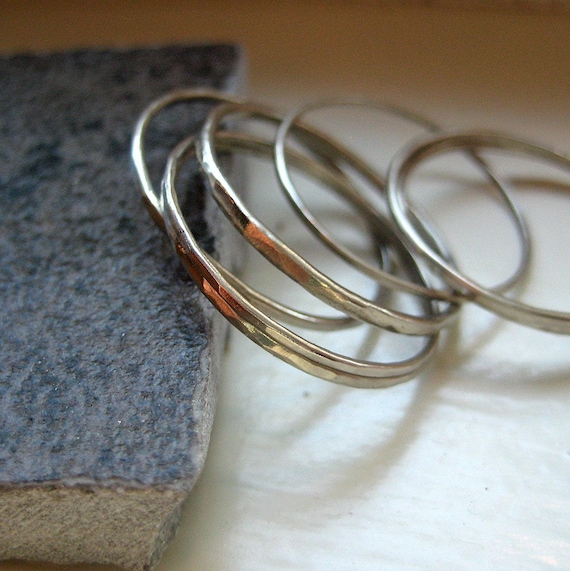 10k White Gold Hammered Stacking Rings