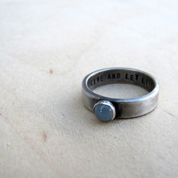 Rustic personalized sterling birthstone ring