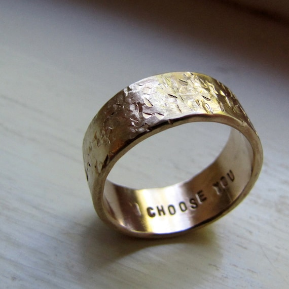 Men's Wedding Band - 14k Gold Unique Rustic Distressed Ring