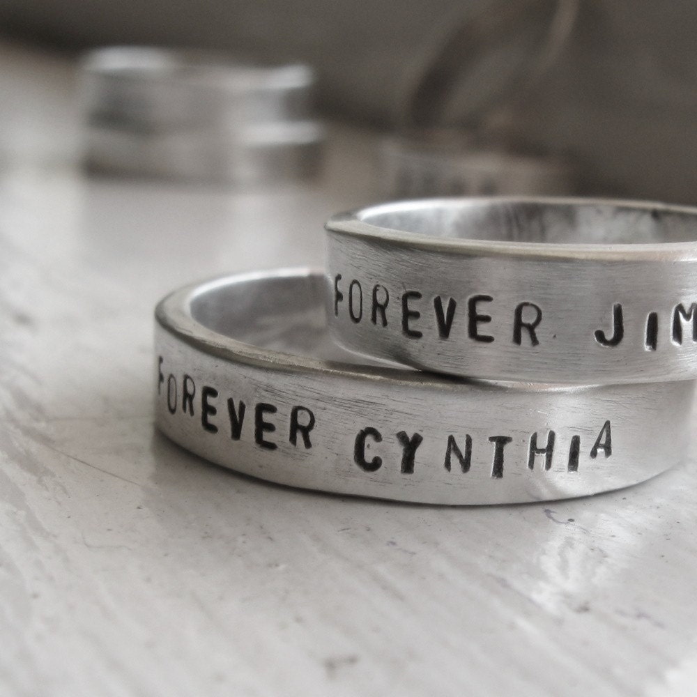 Wedding Band Set - Rustic personalized wedding  rings