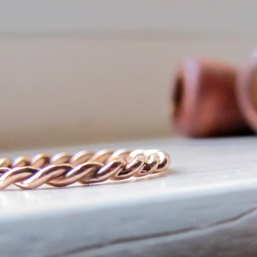 Hand twisted solid gold stacking ring