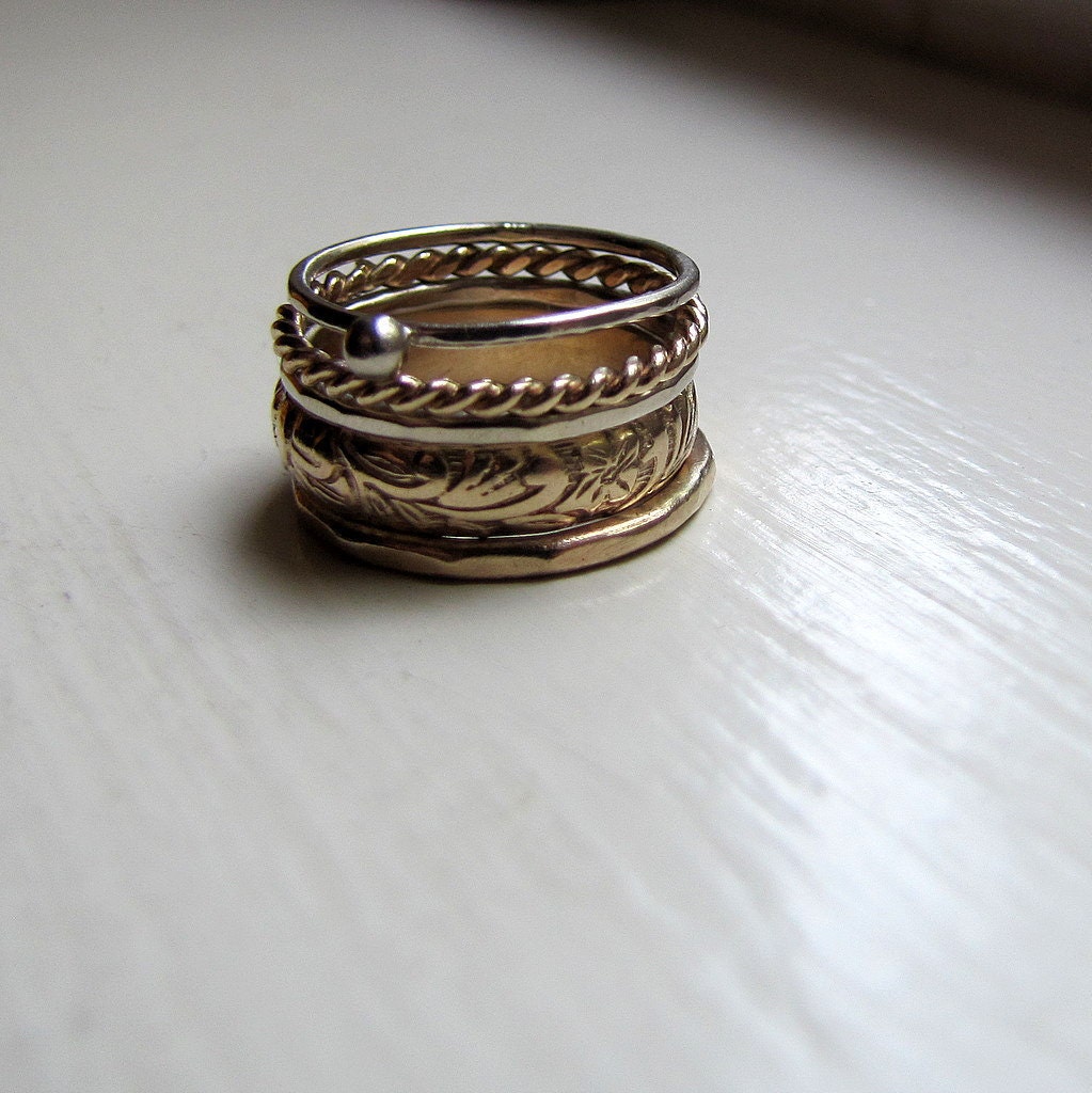 Gold Stacking Rings Five Pieces