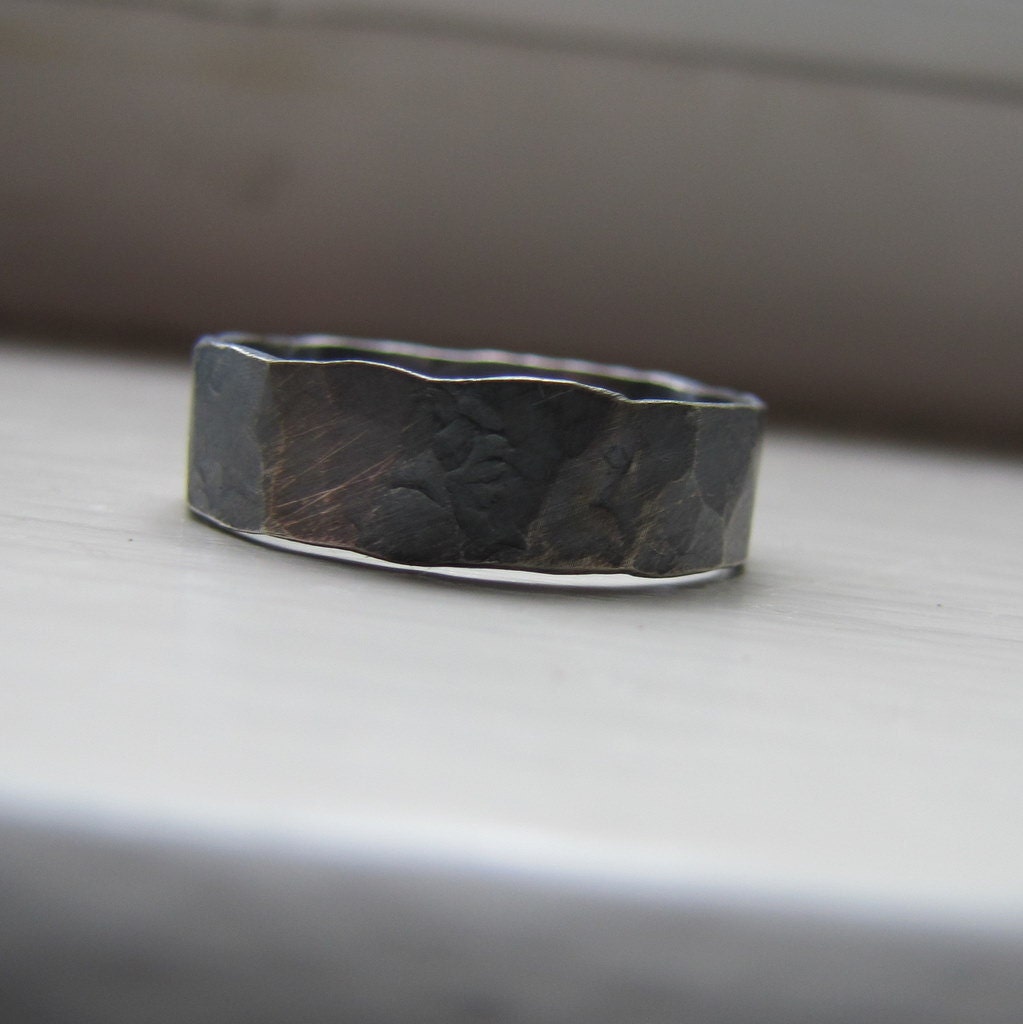 Mens Ring Rustic Distressed Sterling Band