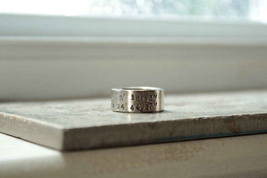 Silver Latitude Longitude Band Mens Ring