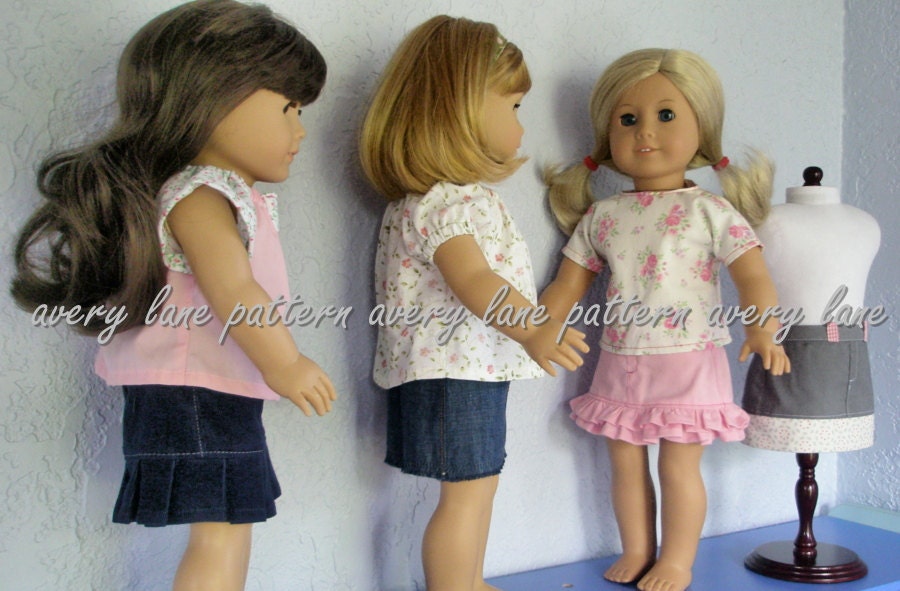Lindsay Denim fray hem and  mini skirt pattern 4 variations for 18 in doll pattern PDF email delivery