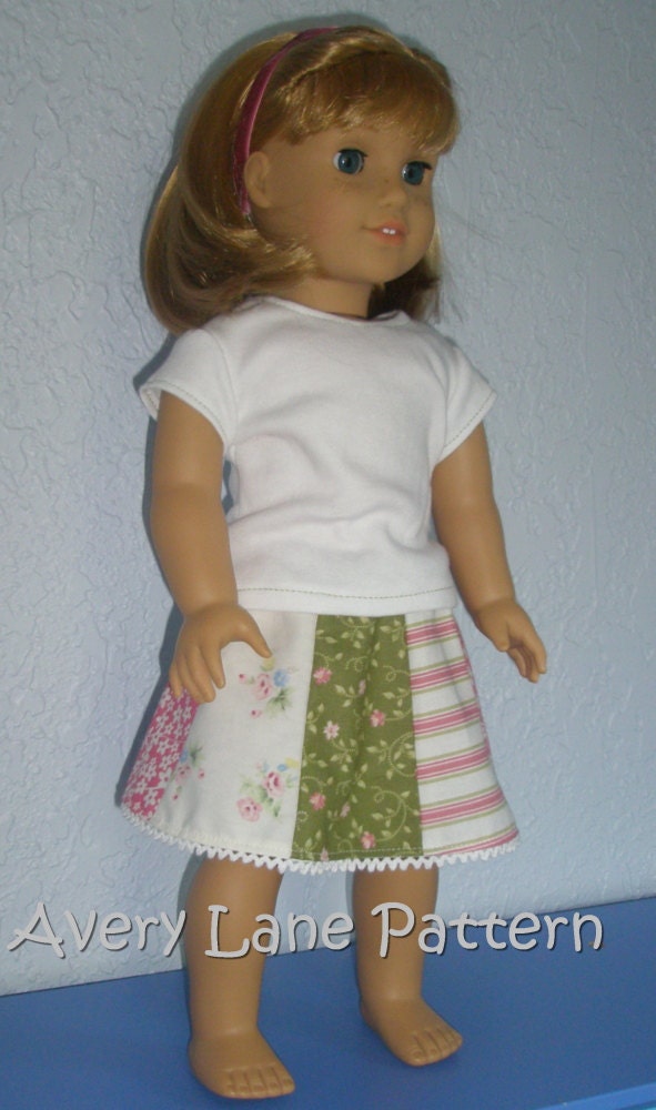 doll clothes Pattern Tiny Tee and Country Skirt pattern by Avery Lane Boutique 18 inch dolls PDF email delivery