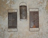 Vintage Housewares 3 Rustic Graters Collection Farmhouse Kitchen Rustic Cabin Primitive French Country Primitive Rusty Tool Garden Decor