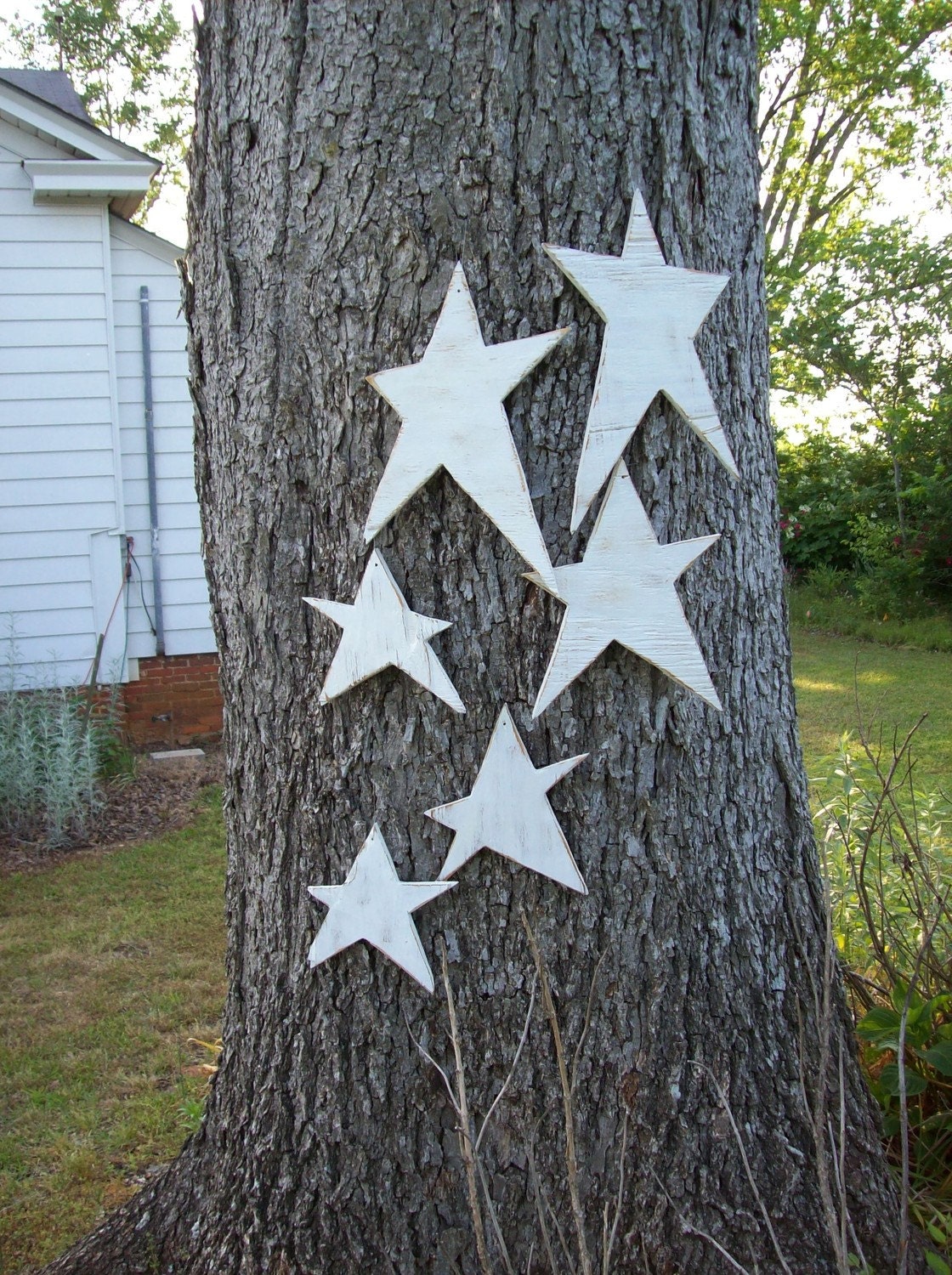 Primitive Stars Farmhouse Patriotic Decor Cottage Chic Memorial Day July 4 Christmad Decor Set of 5 Wooden Stars