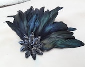 Black Feather Fascinator, Hair Accessory, Clip, Black Star, Bridesmaid, Victorian, Goth, Batcakes Couture