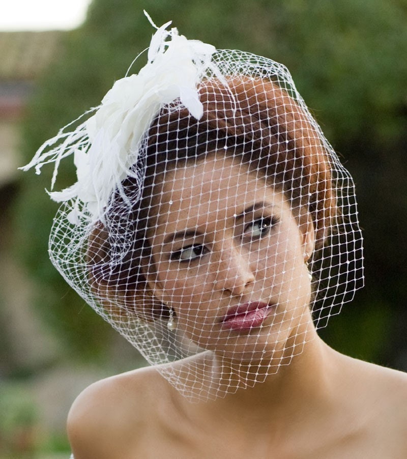 White, Ivory, Black, Red,  Silk Rose Hat,  Birdcage Veil,  Swarovski Crystals, Unique Bridal, Feather Fascinator,  Wedding Veil