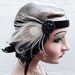 White Peacock Feather Fascinator, Headband, Black Velvet, Beaded, Ivory, Iridescent Black Feathers, Batcakes Couture