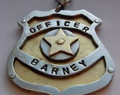 POLICE BADGE dog pet tag dog ID 2". Unique metal dog collar tag, custom stamped, handmade.