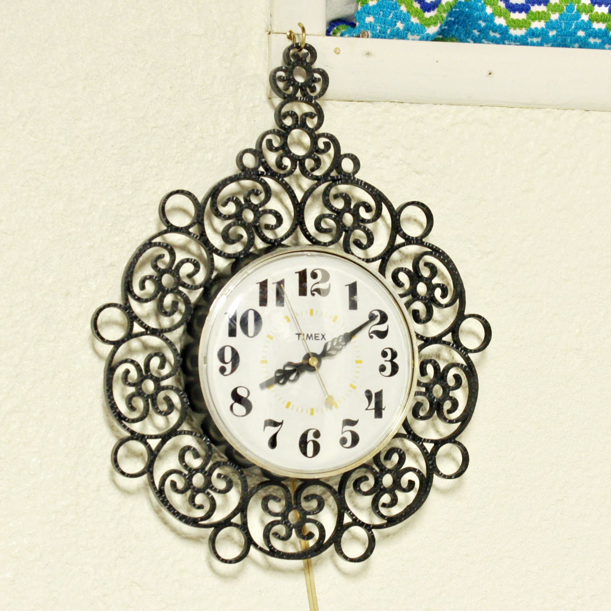 Vintage clock - wall clock - Timex - black - plastic - second hand