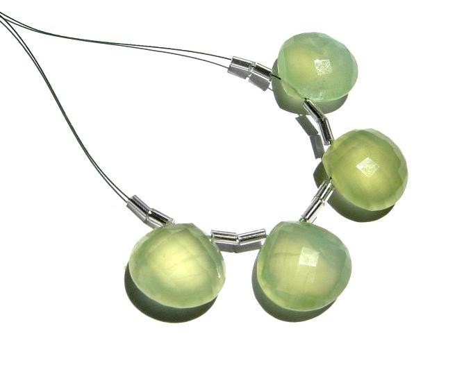 Prehnite faceted heart briolettes15x15mm 2 Matched pair 4 pcs