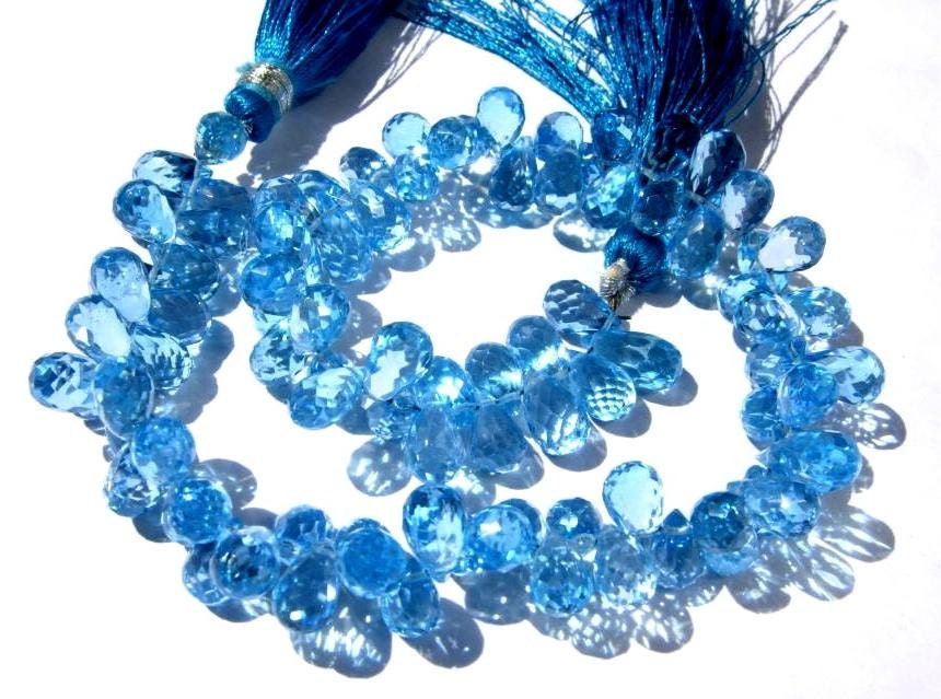 Full 8 Inches 90 Pieces of Outrageous, High Grade AAA Swiss Blue Topaz Faceted Drop Briolettes 8x5mm approx