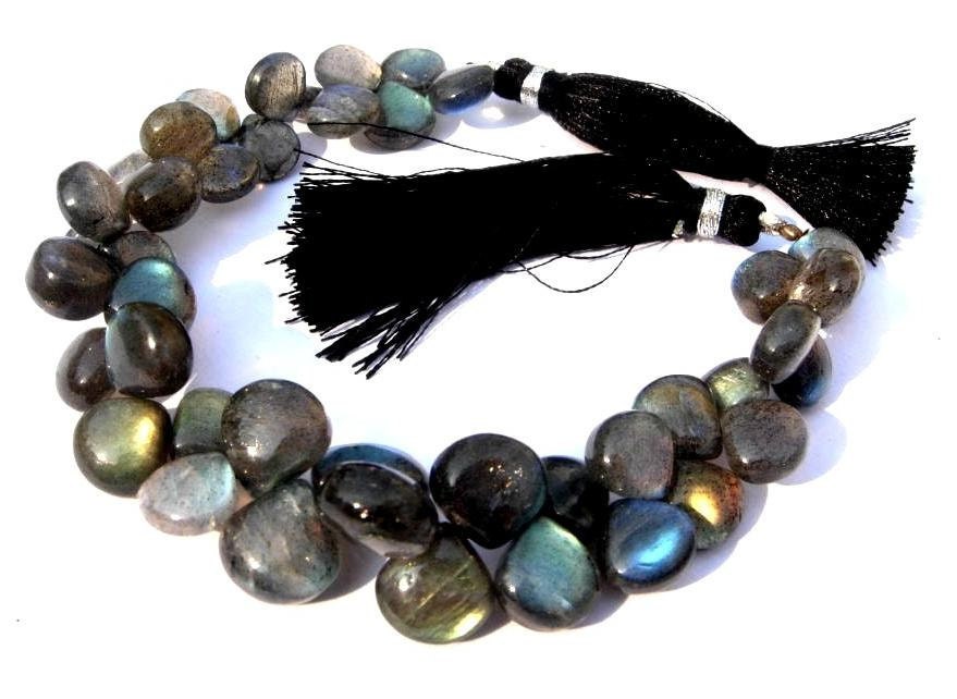 Full 6.75 inches - Finest Quality Labradorite Smooth Polished Heart Briolettes Size 11 - 6mm approx Get 25% Discount
