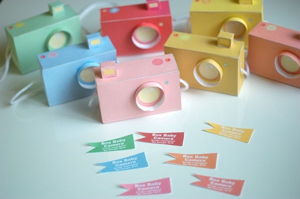 Printable  SPECIAL - - 7 Box Baby CAMERAS, pastel colours -  Printable Paper Craft PDF file (includes all 7 colours)