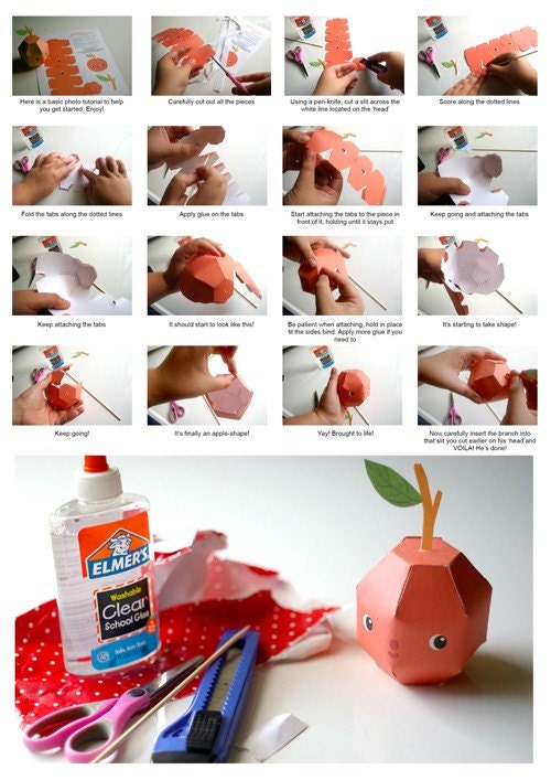 DISCOUNTED TO 99c, Sweet, Red Arthur Apple - Printable PDF paper craft