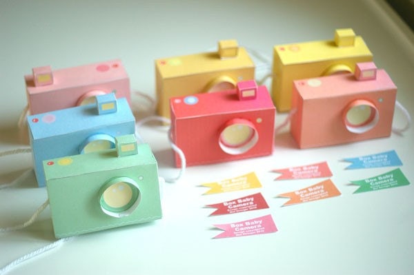 Printable SPECIAL - - 7 Box Baby CAMERAS, pastel colours - Printable Paper Craft PDF file (includes all 7 colours)